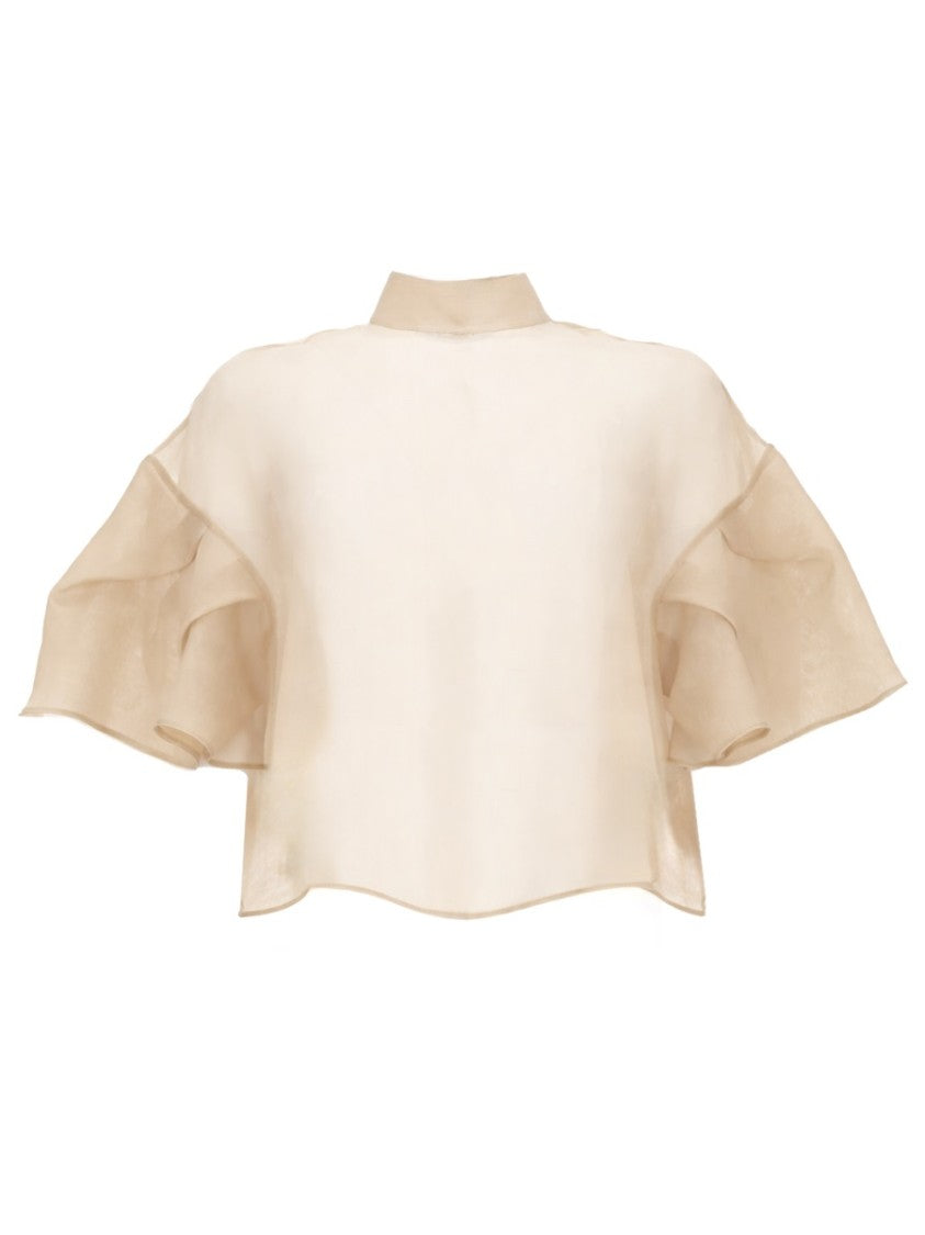 Max Mara Ruffled Sleeve Silk Organza Top