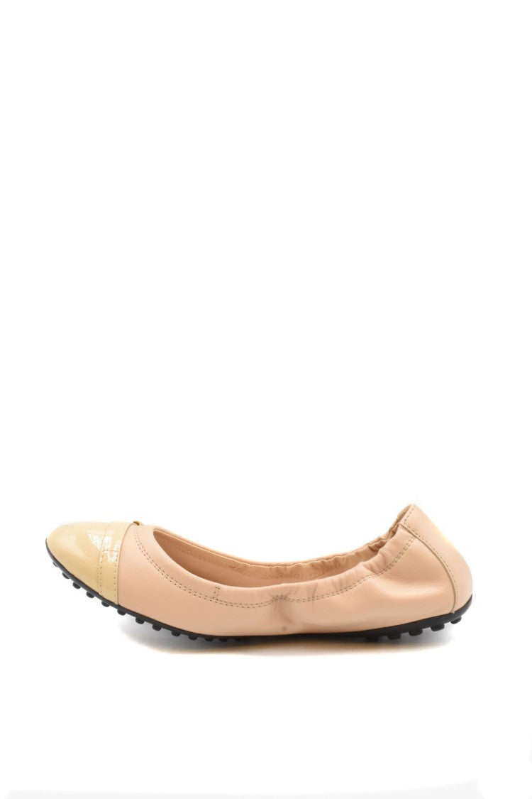 Tod's Beige Logo Buckle Patent Cap Toe Leather Ballet Flats
