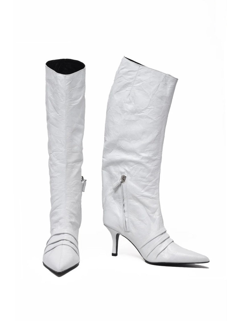Patrizia Pepe White Leather Wide-Leg Boots
