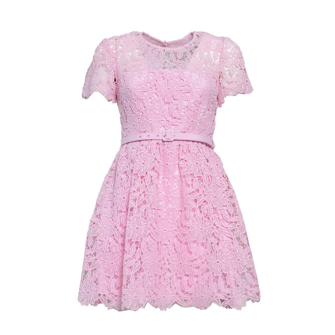 Self-Portrait Pink Guipure Lace Mini Dress With Belt