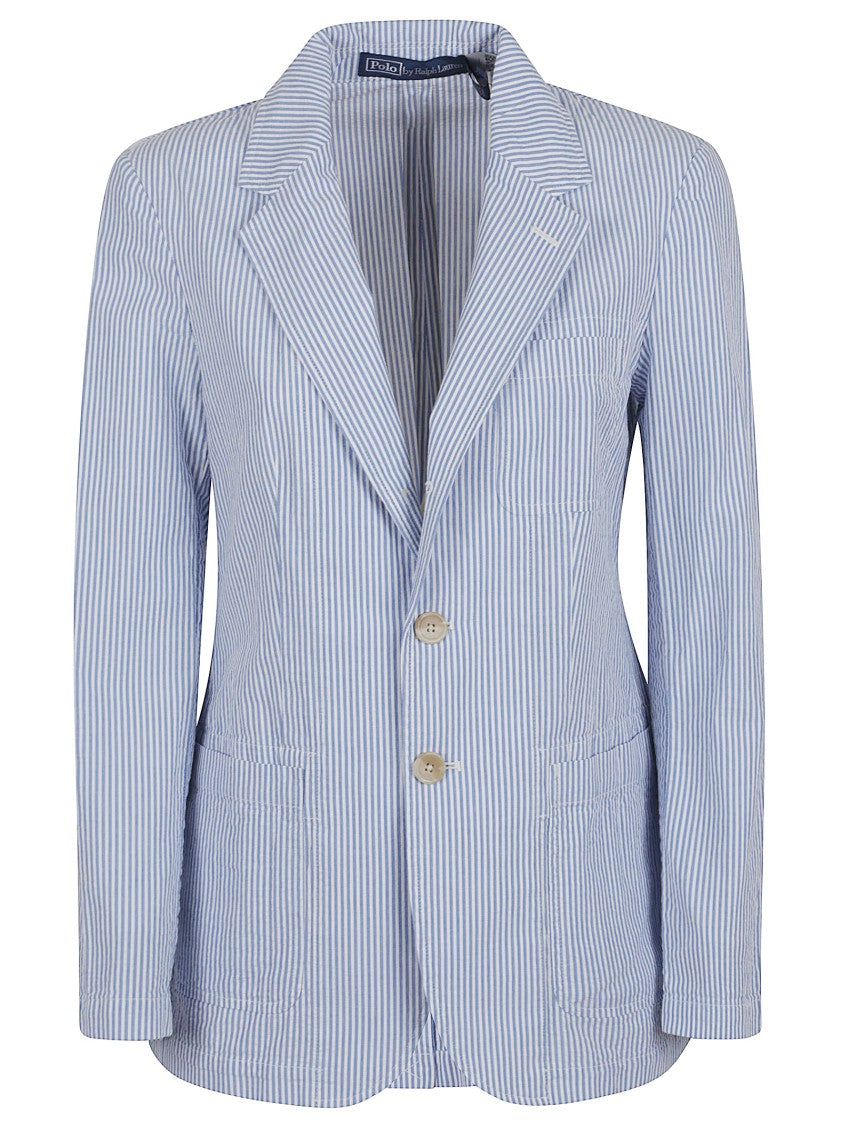Polo Ralph Lauren Tailored Cotton Blazer With Subtle Striped Pattern