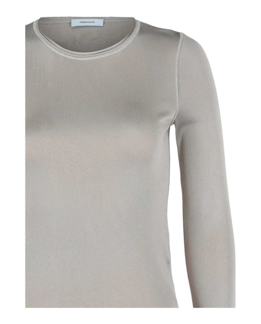Ferragamo Fitted Long Sleeve Top With Round Neckline