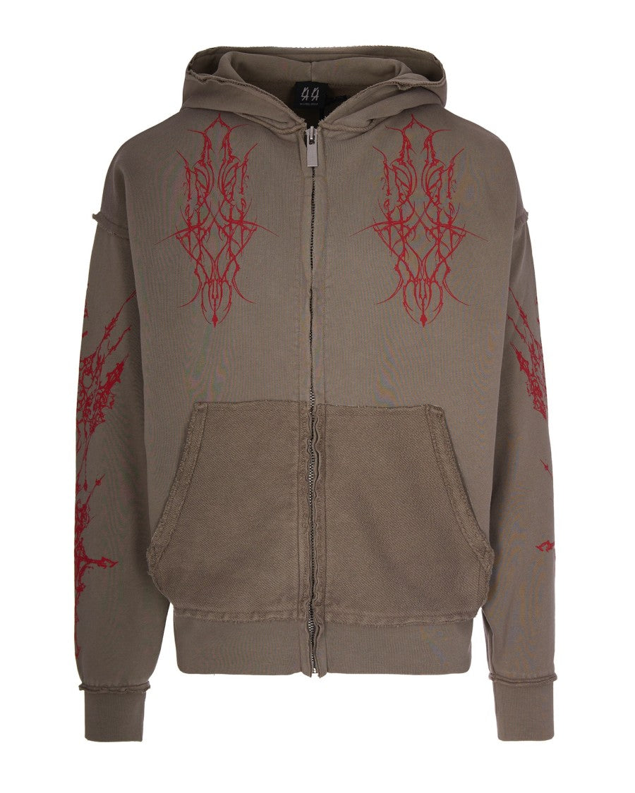 44 Label Group Soft-Fit Cotton Zip-Up Hoodie With Bold Graphics