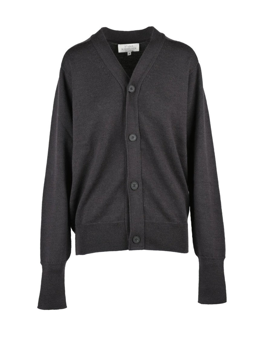 Studio Nicholson Red V-Neck Extrafine Merino Wool Cardigan