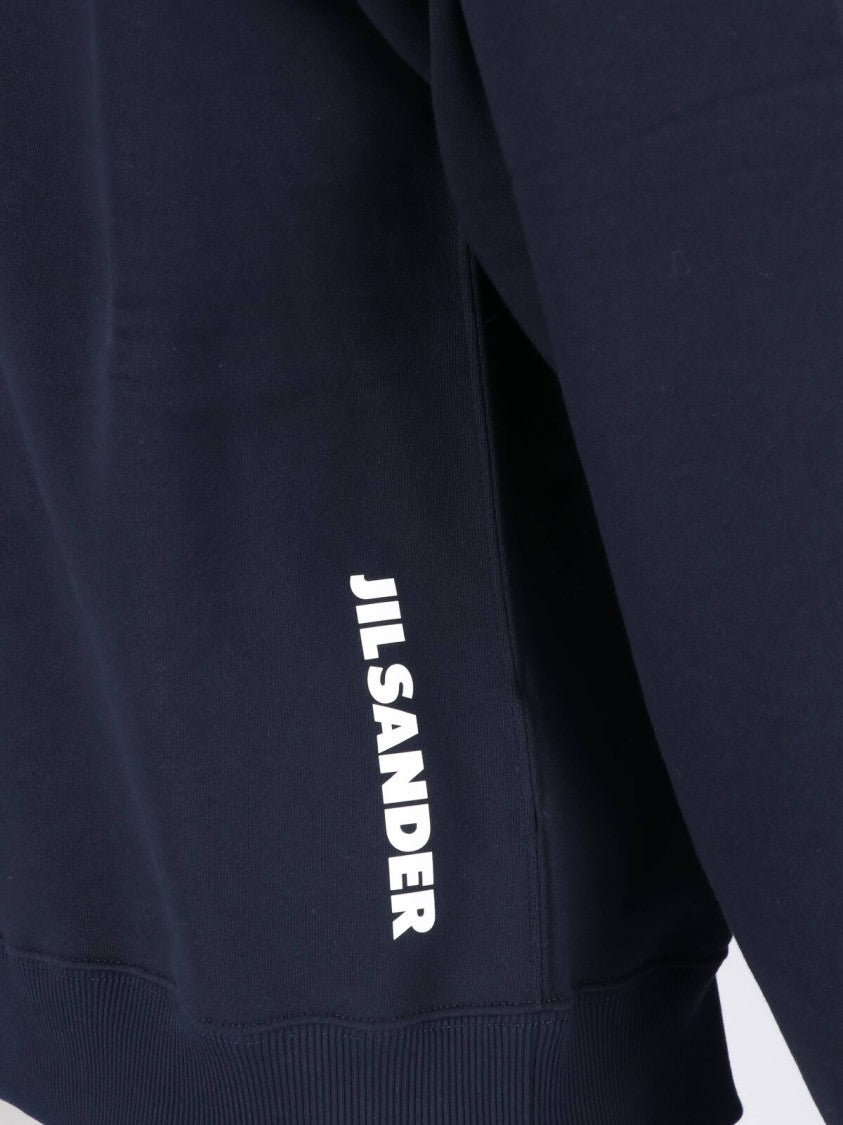 Jil Sander Blue Contrast Logo Cotton Hoodie