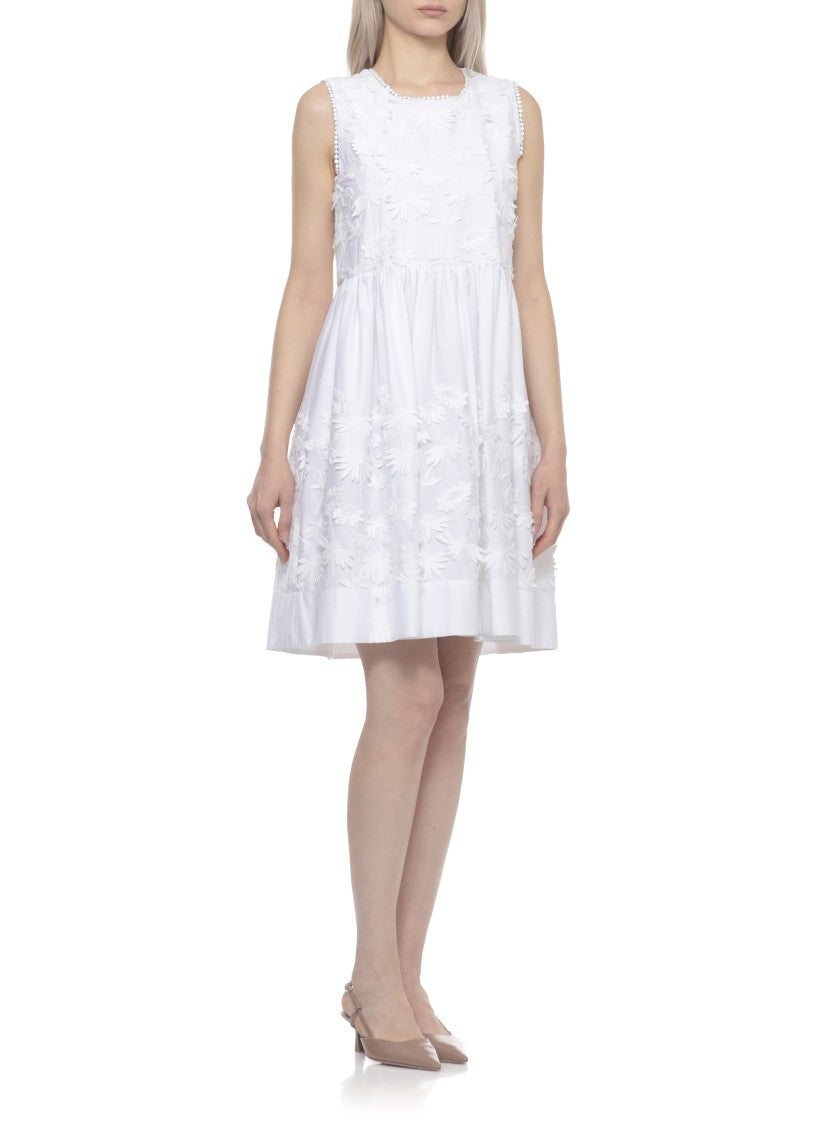 Parosh Cubo26 Floral Embroidered Cotton Dress With Flared Hem