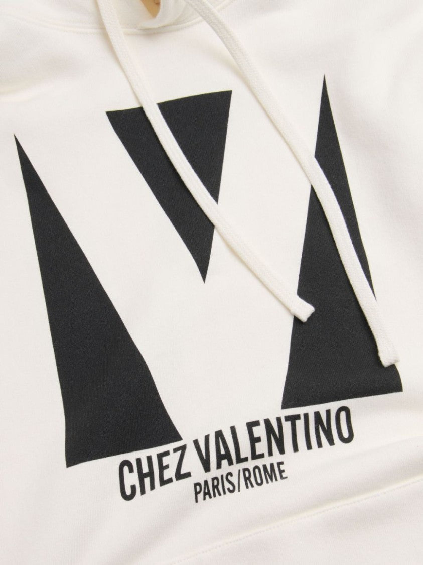 Valentino Slouchy Cotton Jersey Hooded Sweatshirt With Logo Print