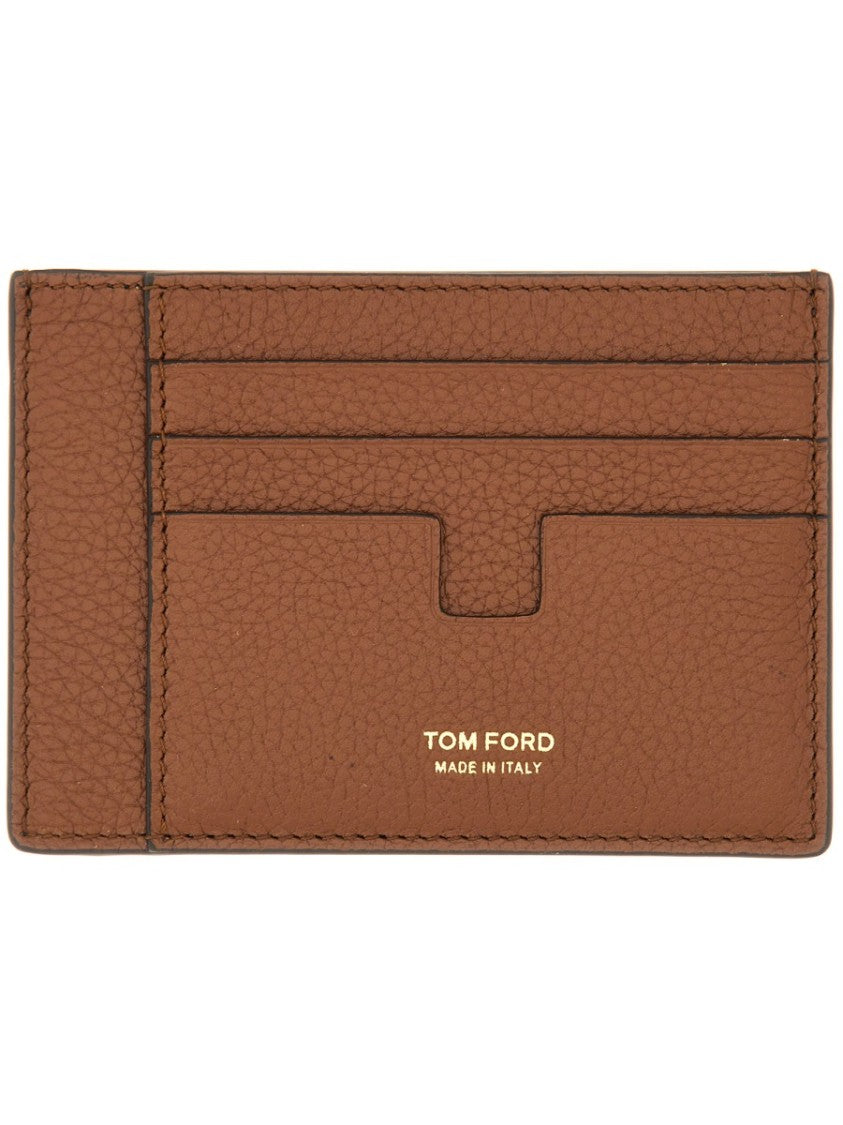Tom Ford Textured Brown Calf Leather Card Holder