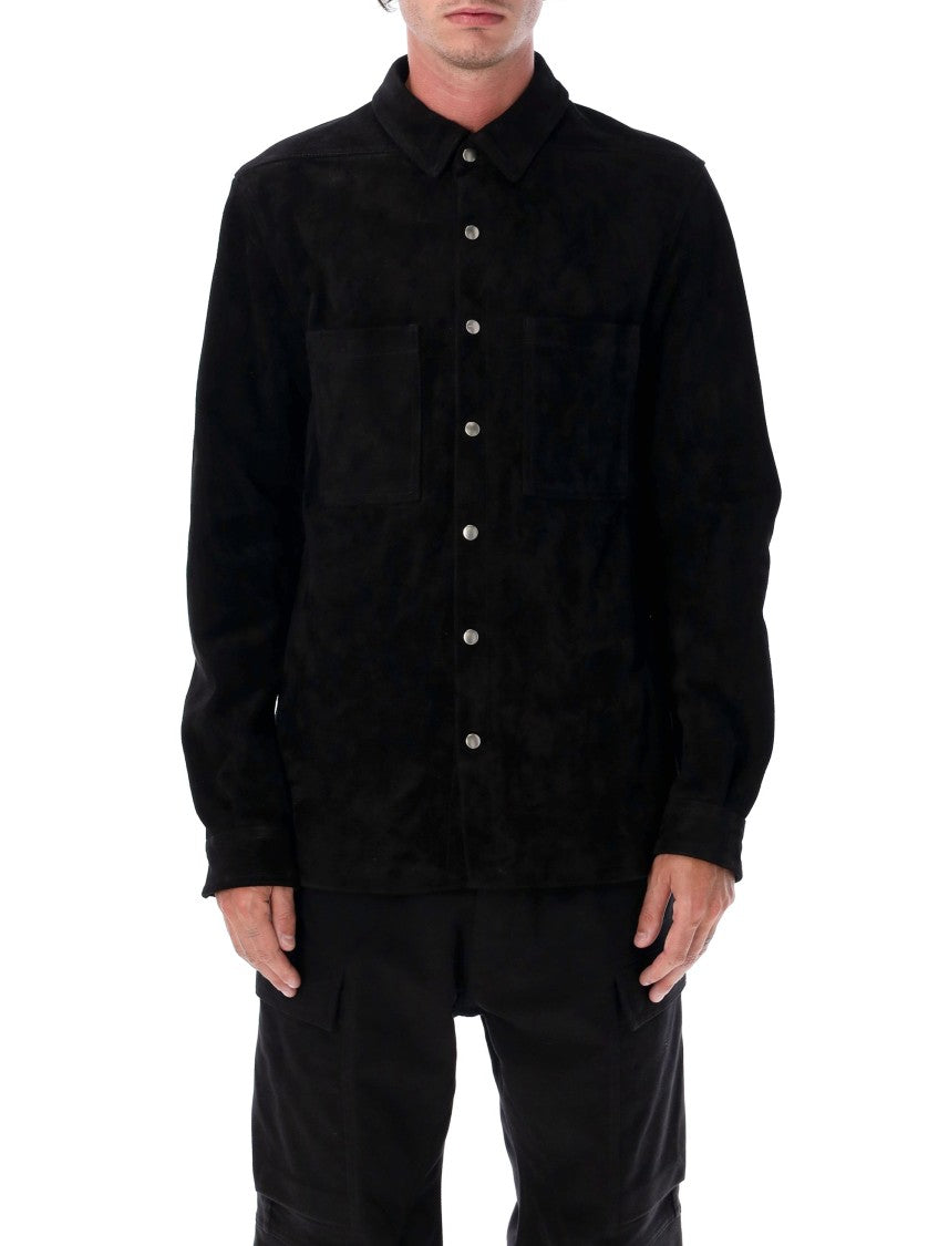 Rick Owens Black Suede Outershirt With Classic Collar
