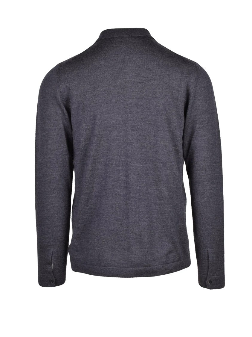 Slowear By Zanone Grey Collared Button-Down Virgin Wool Cardigan