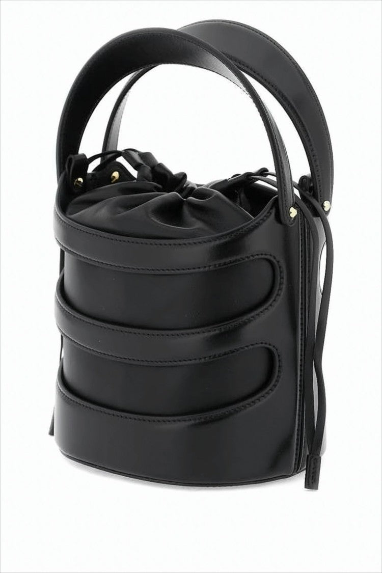 Alexander Mcqueen Layered Black Lambskin Crossbody Bag With Drawstring Closure