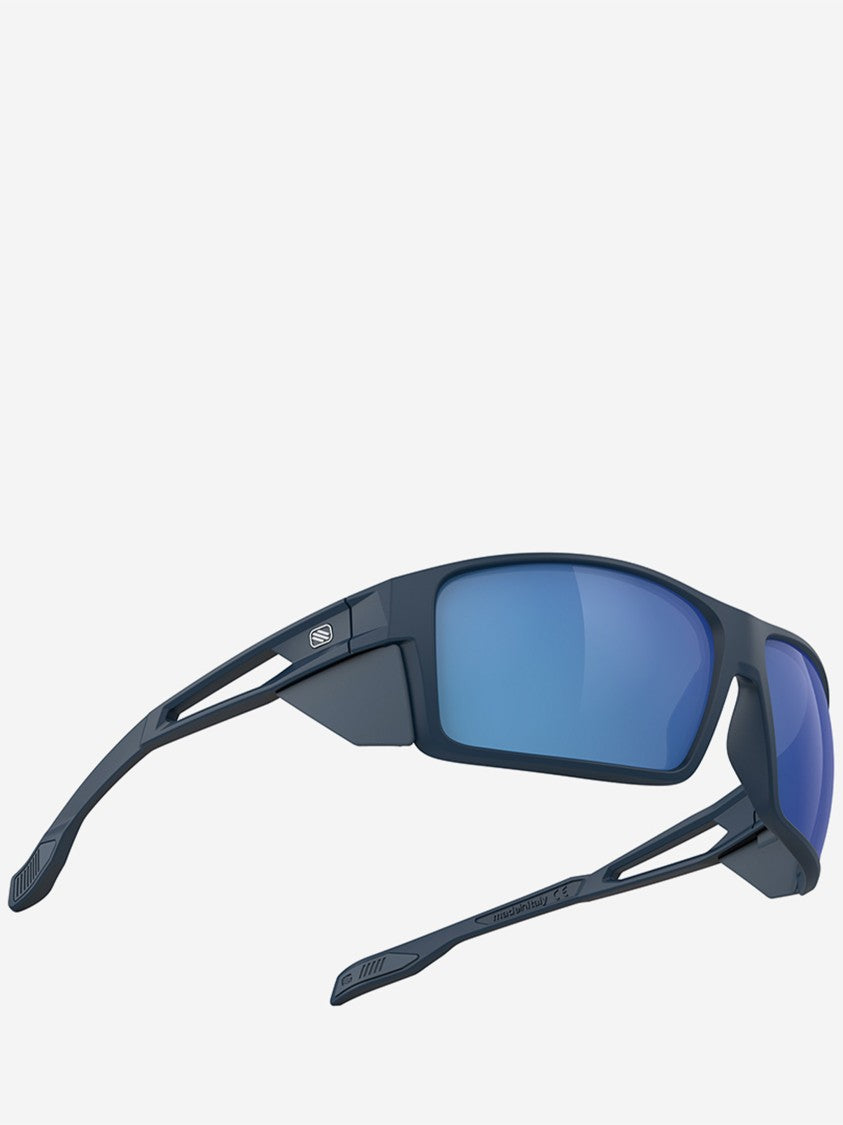 Rudy Project Rectangular Matte Black Sunglasses With Reflective Blue Lenses