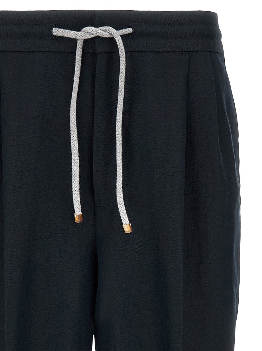 Brunello Cucinelli Tailored Black Linen-Cotton Blend Trousers