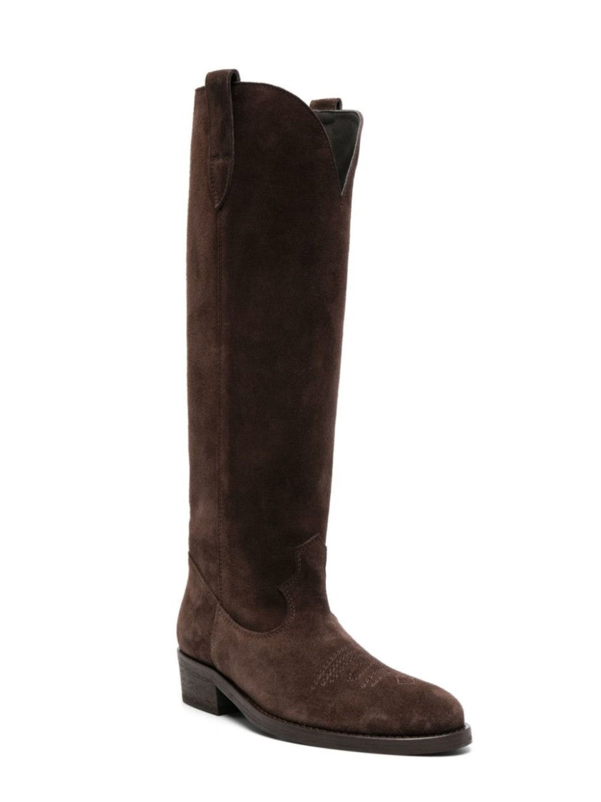 Via Roma 15 Dark Brown Rounded Toe Low-Stacked Heel Suede Boots