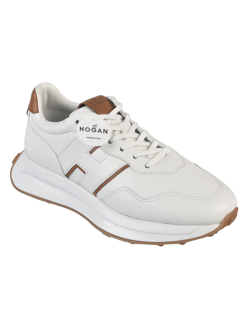 Hogan White Calf Leather Sneakers With Logo Patch