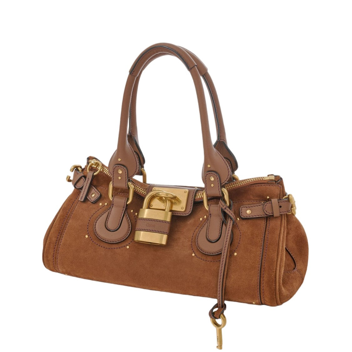 Chloé Brown Suede Handbag With Aluminum Lock And Multiple Pockets