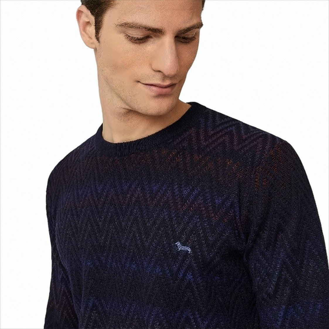 Harmont & Blaine Zig-Zag Pattern Wool Pullover With Embroidered Detail