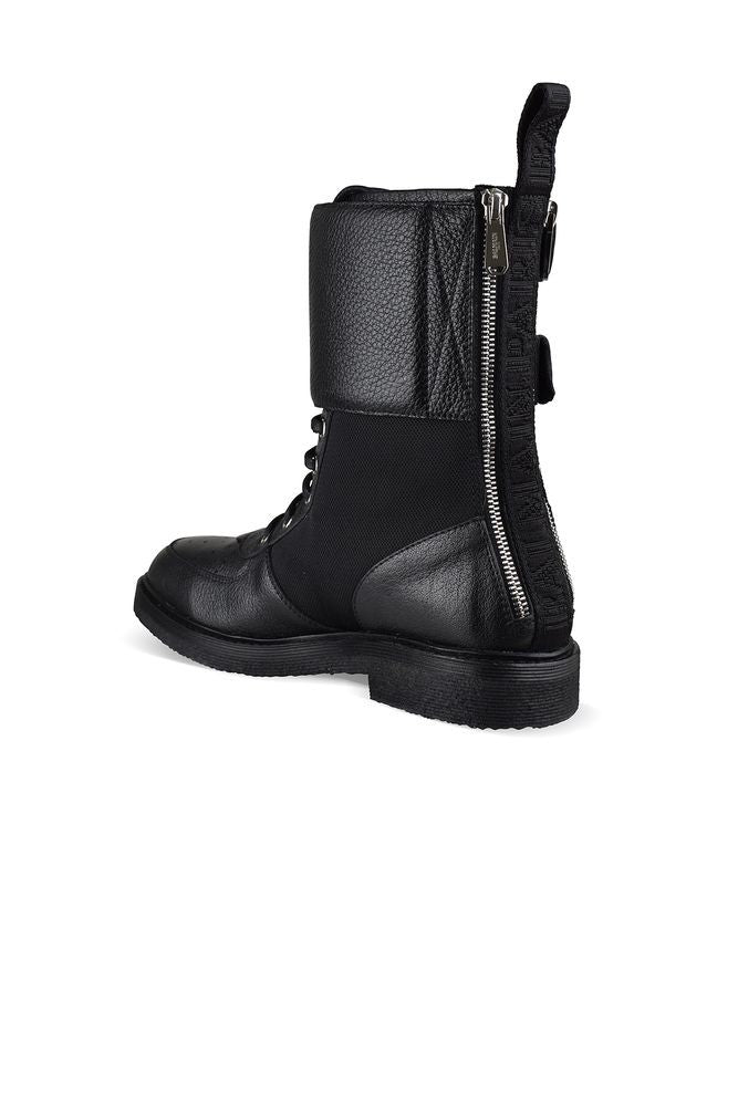 Balmain Canvas And Black Leather Booties