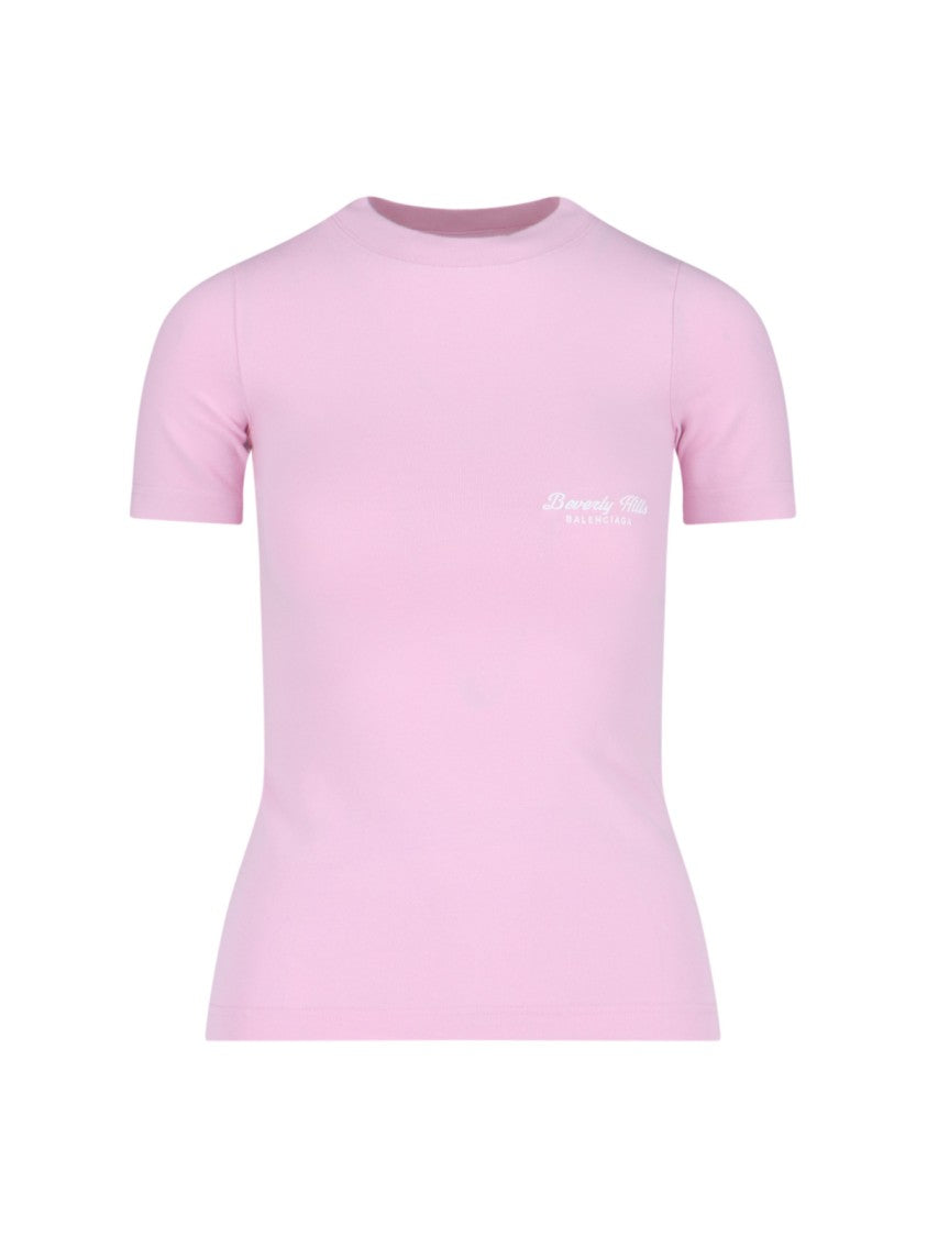 Balenciaga "Beverly Hills" Stretch Jersey T-Shirt – Pink