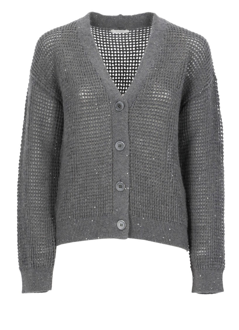Peserico Grey Perforated Sequin Cardigan
