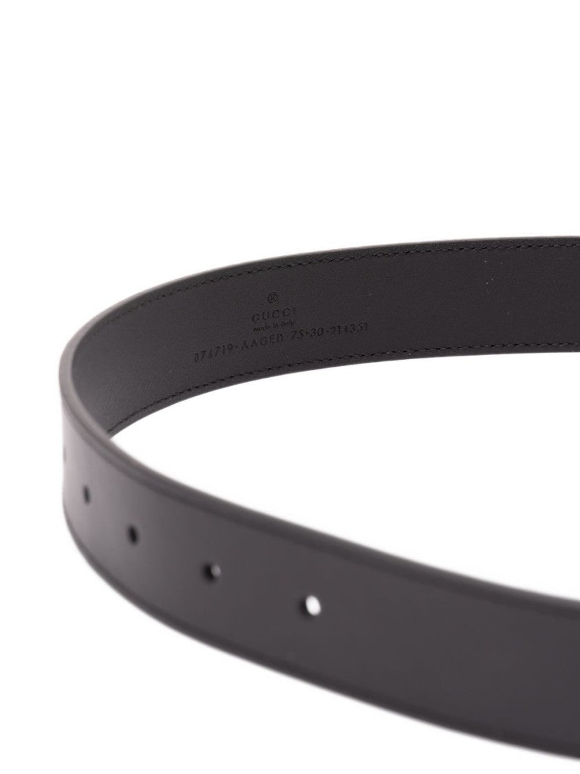 Gucci Black Polished Gold Hardware Slim Calfskin Belt