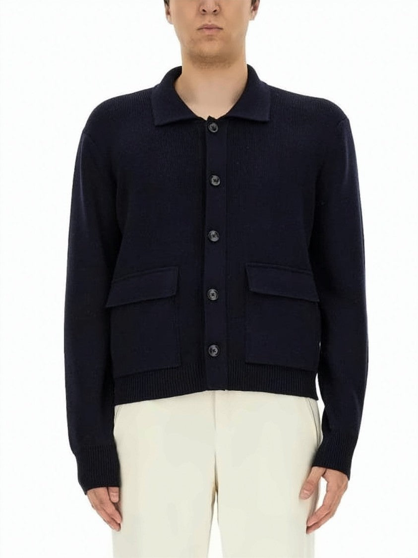 Tom Ford Navy Knit Jacket With Ribbed Hem And Classic Collar