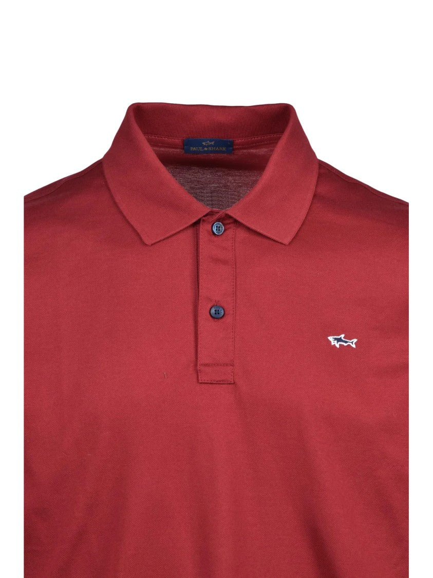 Paul & Shark Red Cotton Embroidered Polo Shirt