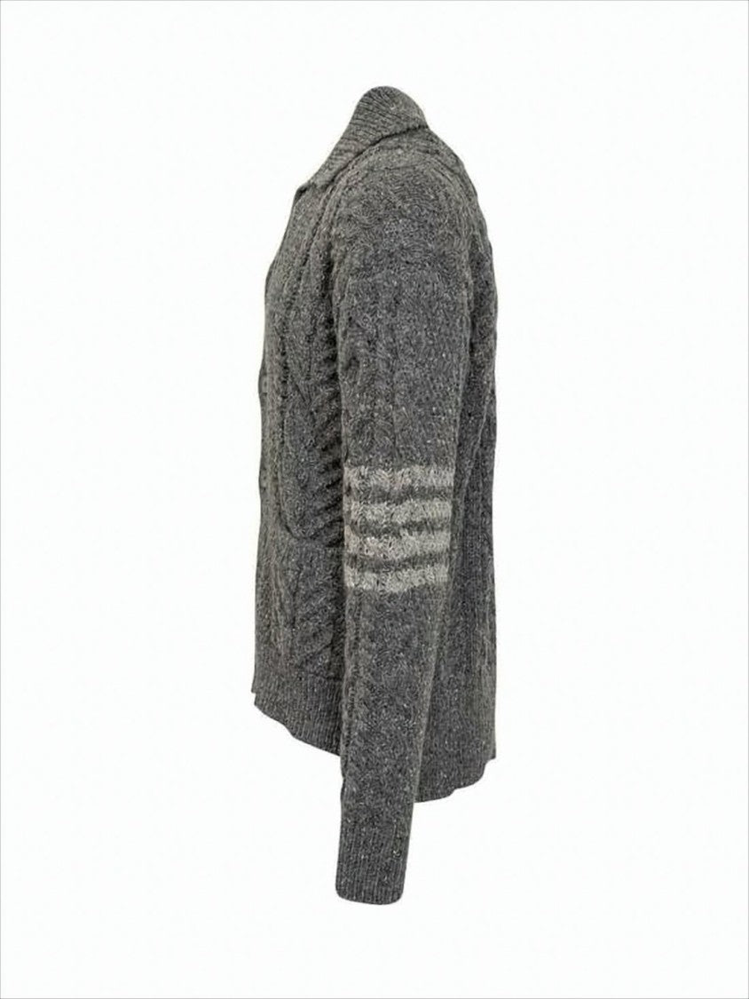 Thom Browne Textured Cable Knit Cardigan With Button-Up Front