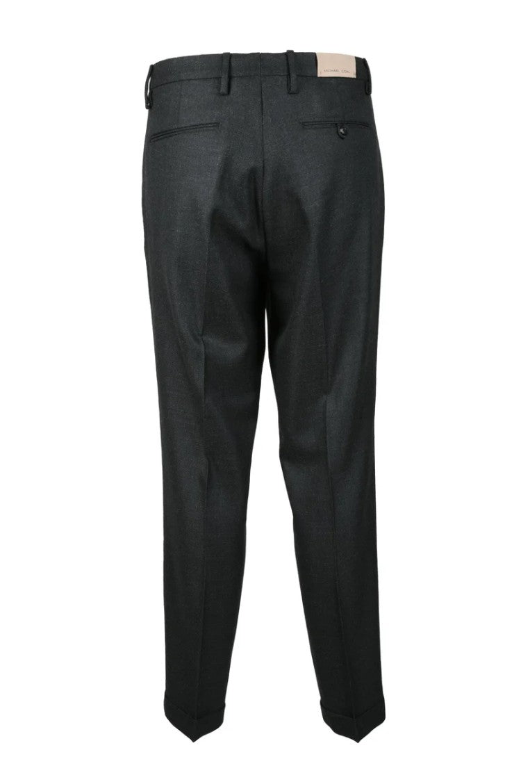 Michael Coal Tailored Grey Trousers With Mid-Rise Waist And Cuffed Hem