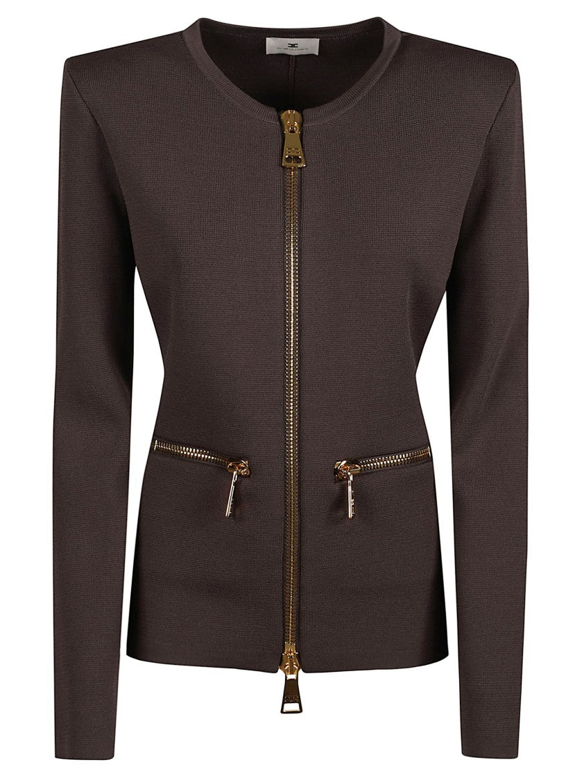 Elisabetta Franchi Fitted Long Sleeve Sweater With Full Zip Closure And Structured Shoulders