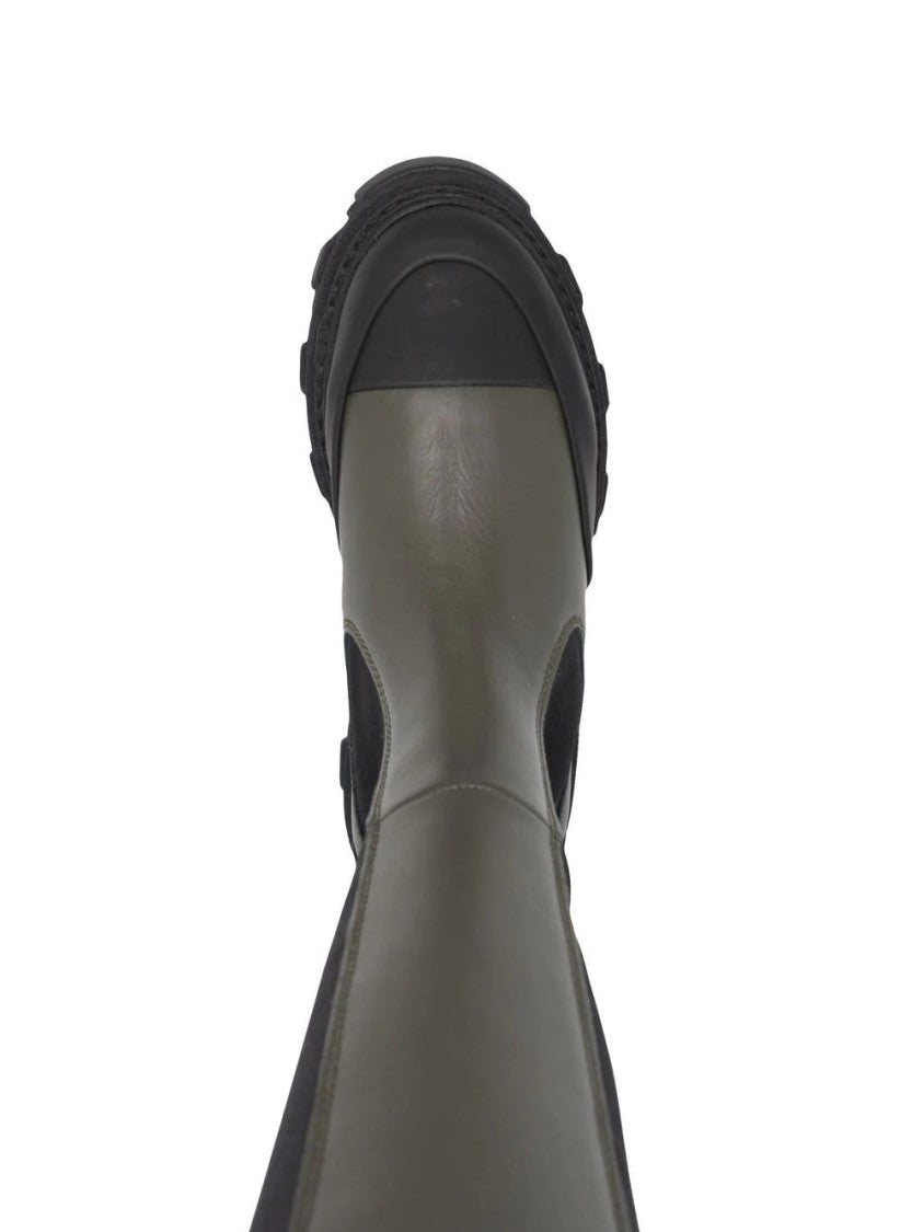 Ganni Green High Chelsea Tall Chunky Sole Pull Tabs Leather Boots