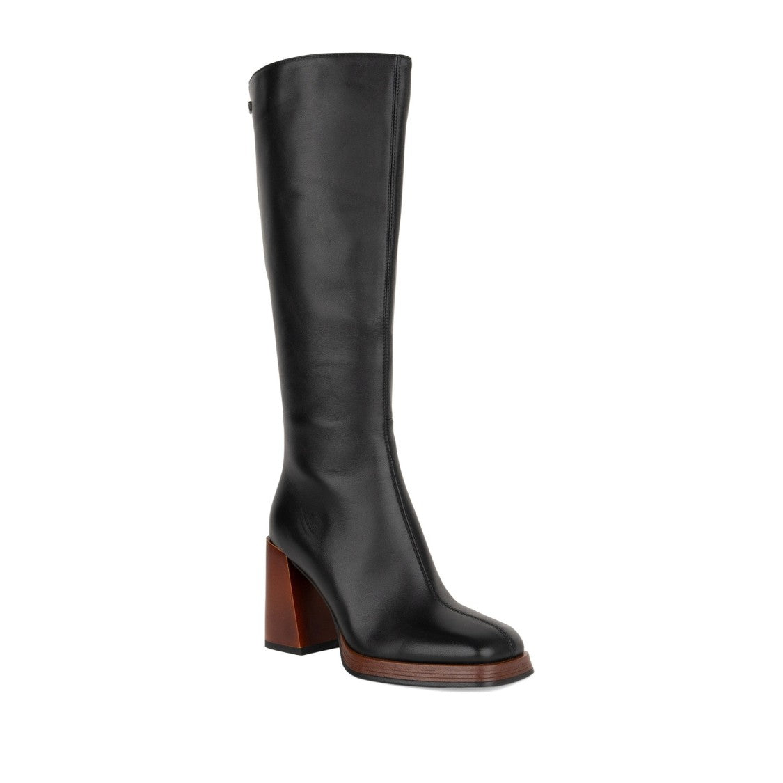 Linda Baumann Black Smooth Leather Contrasting Block Heel Tall Boots