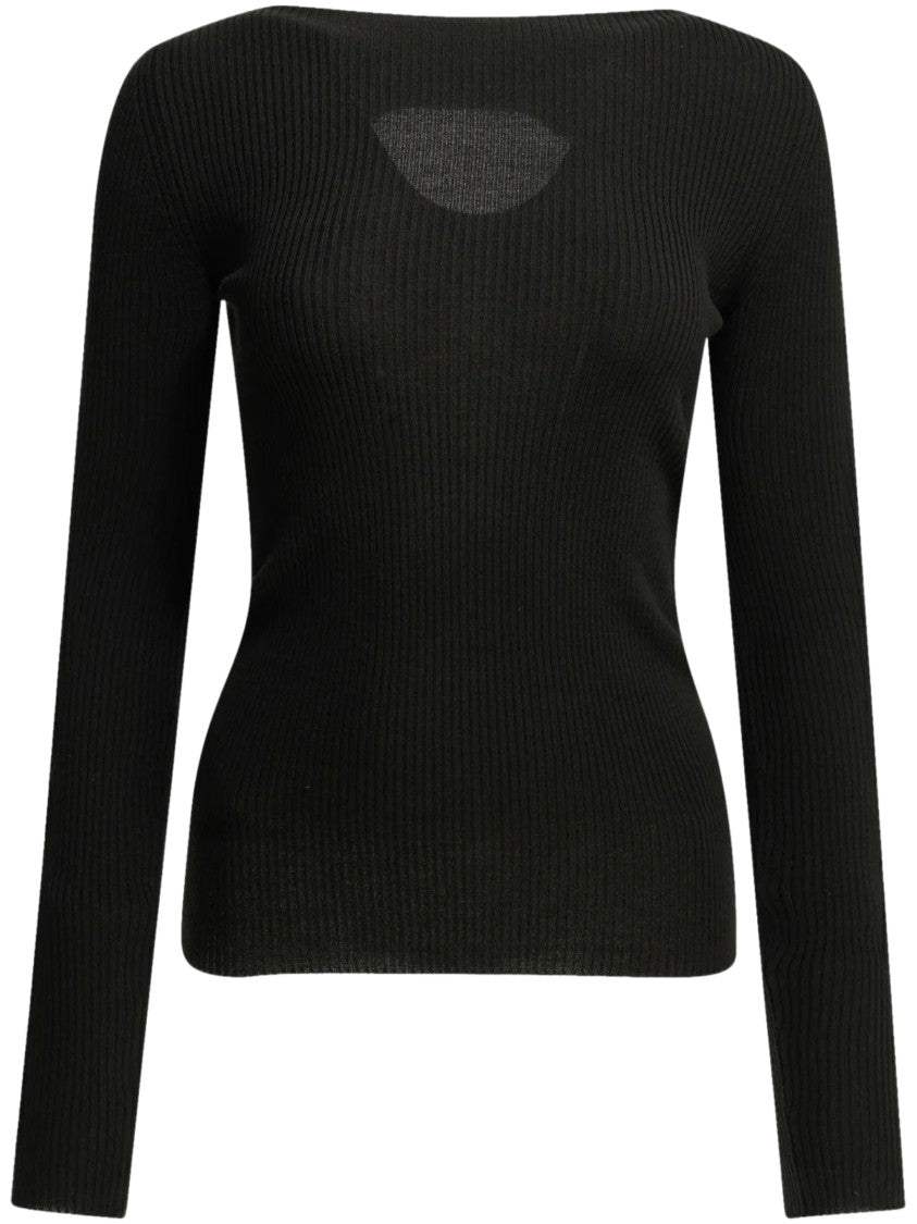 Rick Owens Fitted Black Long-Sleeved Top With Sheer Panel Detail