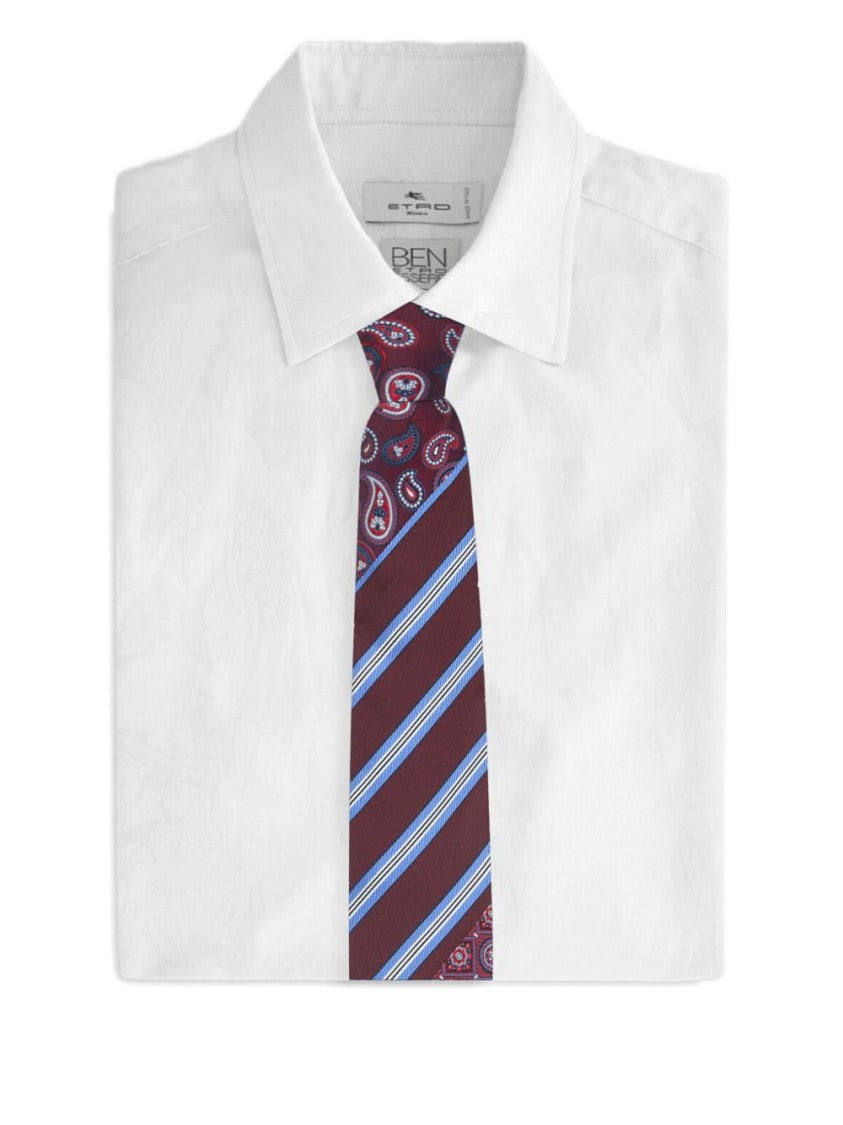 Etro Patchwork Silk Tie In Bordeaux With Designs