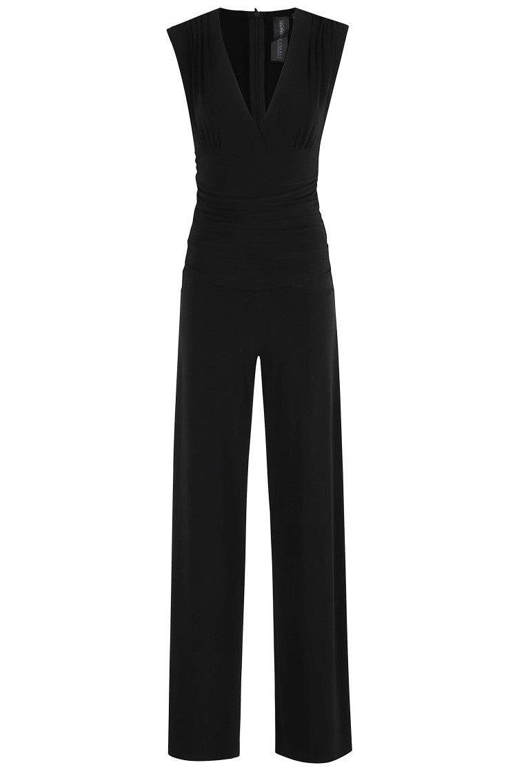 Norma Kamali Draped Black Sleeveless V-Neck Jumpsuit With Shirred Waist