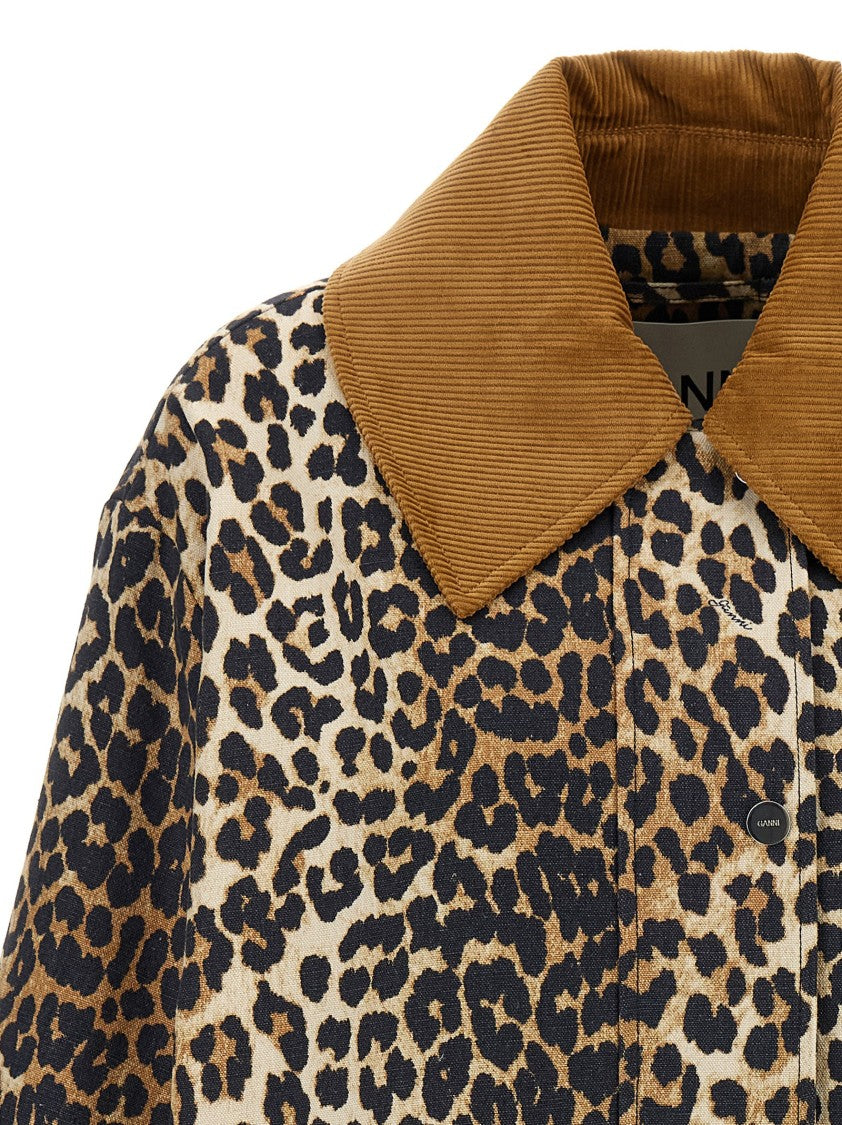 Ganni Leopard Printed Canvas Midi' Jacket