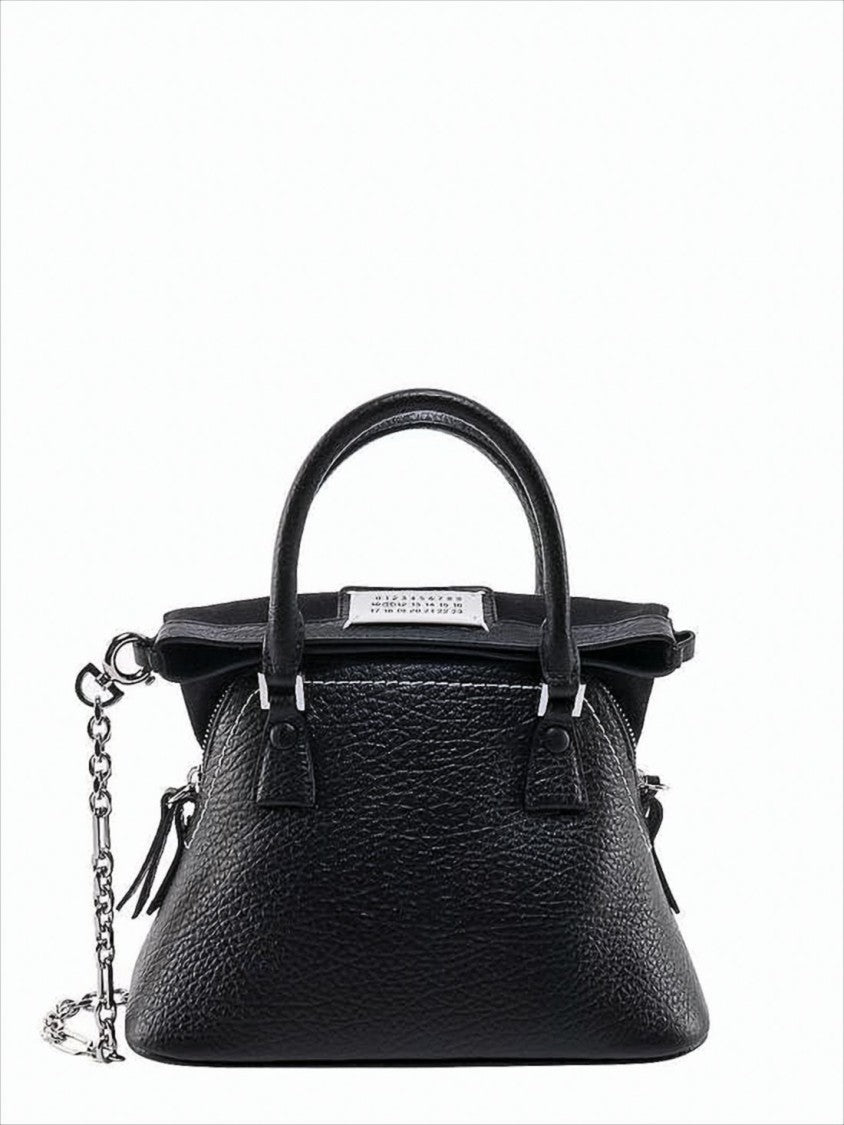 Maison Margiela Textured Leather Tote Bag With Chain Strap And Dual Handles
