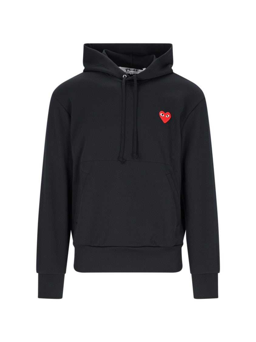 Comme Des Garçons Black Heart Patch Hooded Cotton Sweatshirt