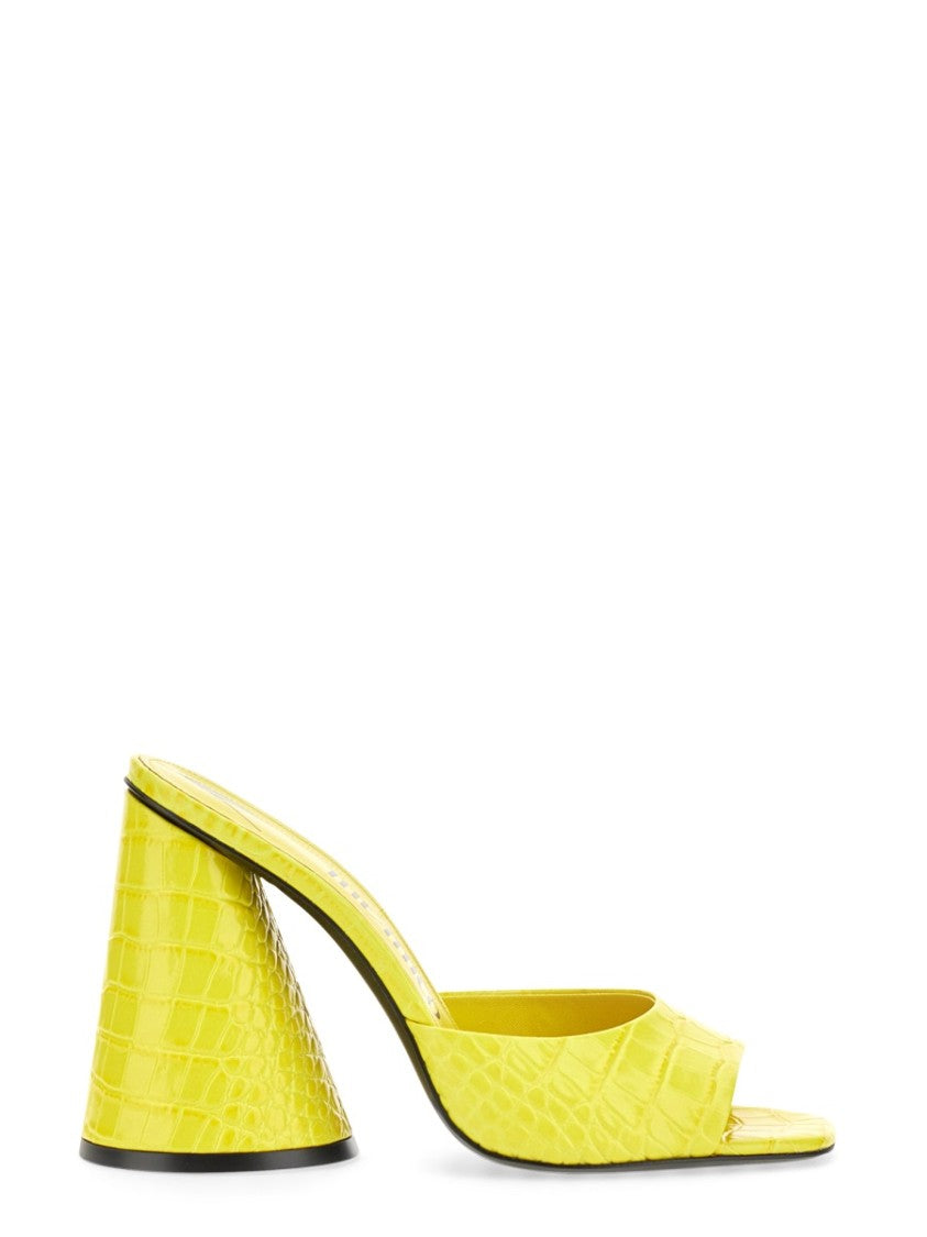 The Attico Crocodile-Embossed Yellow Leather Mules