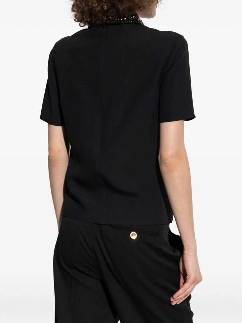 Versace Pointed Collar Black Shirt With Gold And Silver Embellishments
