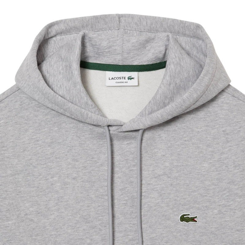 Lacoste Relaxed-Fit Heather Grey Sweatshirt With Drawstring Hood