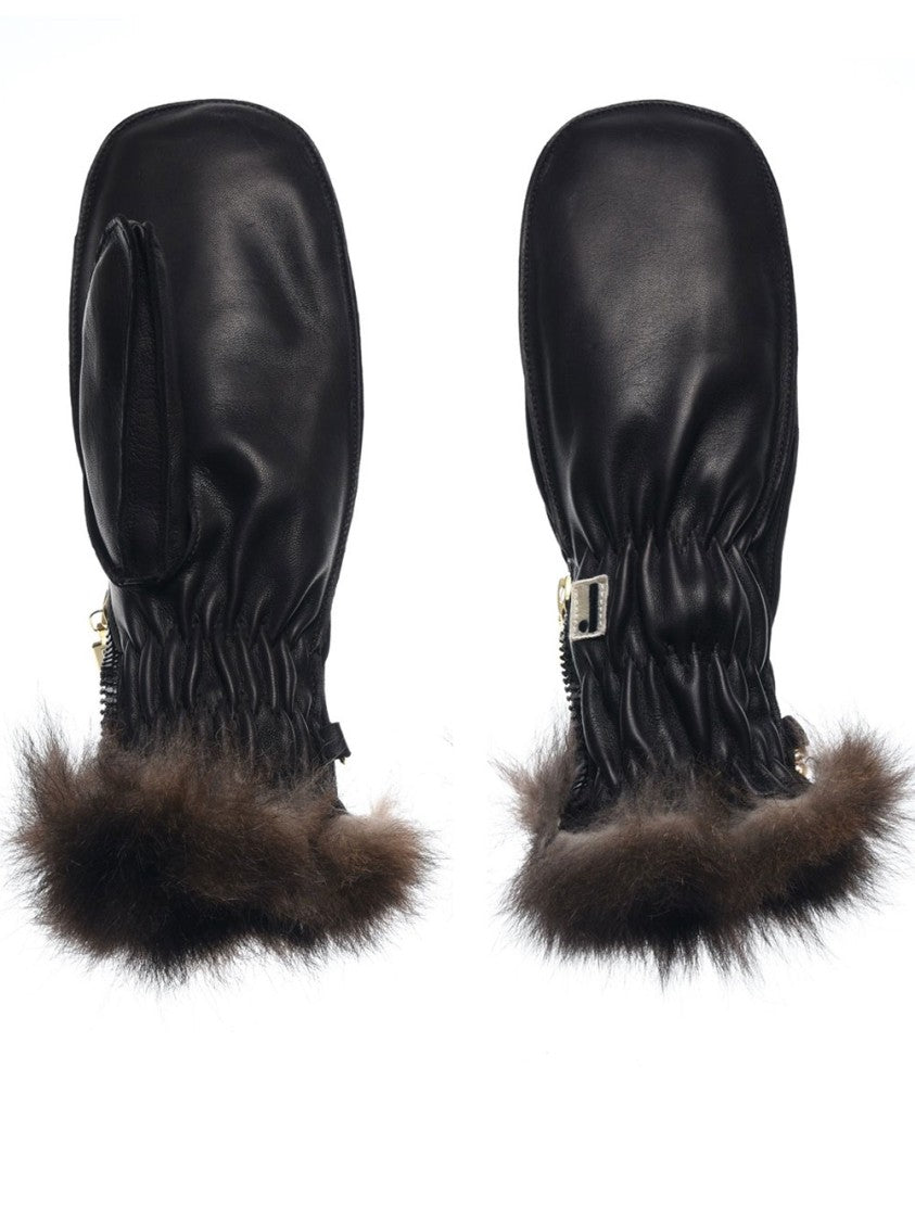Restelli Water-Repellent Leather Fur-Lined Mittens