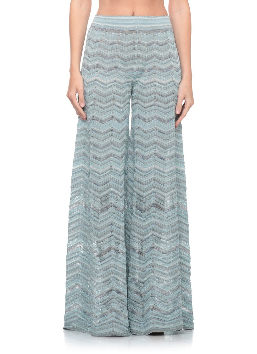 D. Exterior Light Blue Lurex Geometric Straight-Leg Pants