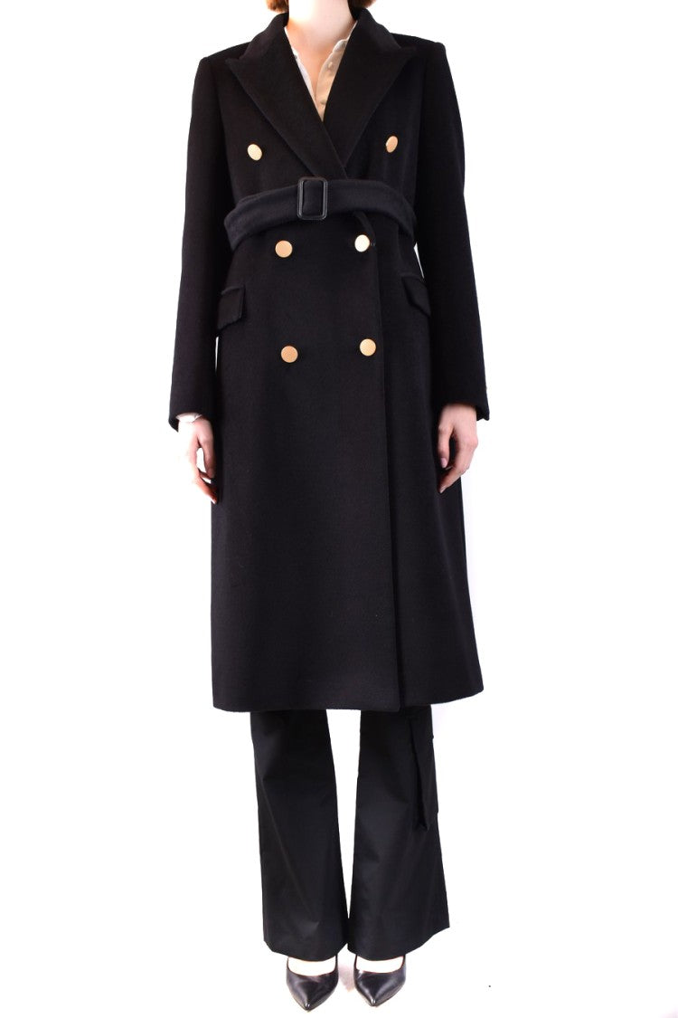 Tagliatore Double-Breasted Long Coat With Gold Buttons And Belted Waist