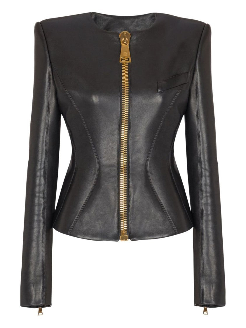 Balmain Fitted Black Leather Jacket