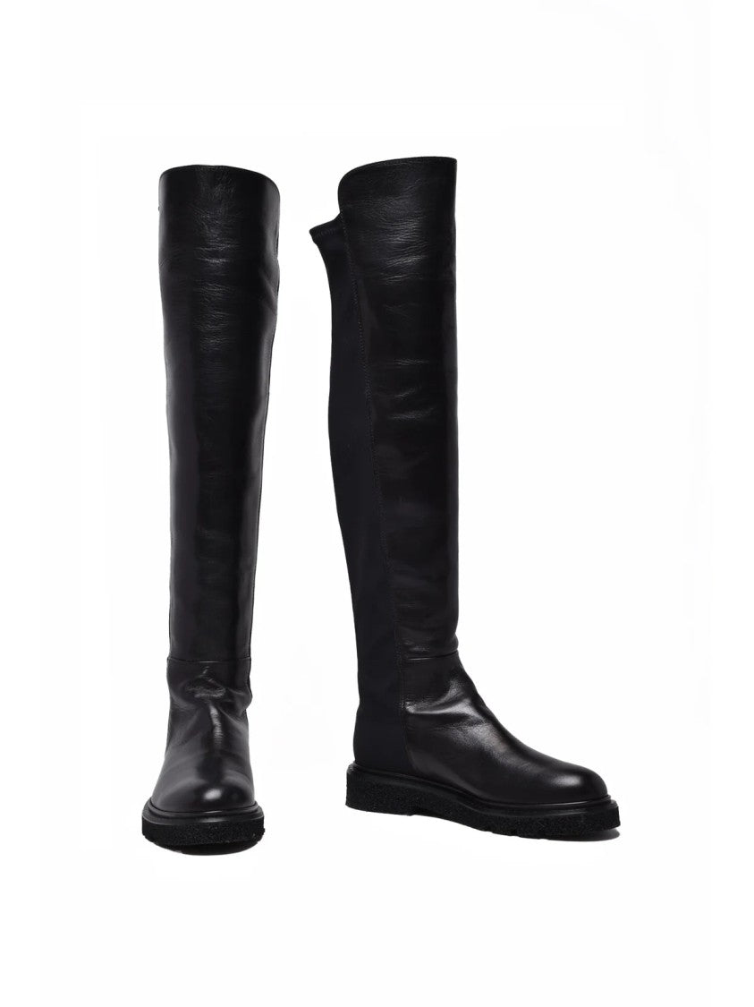 Guglielmo Rotta Black Leather Stretch Boots