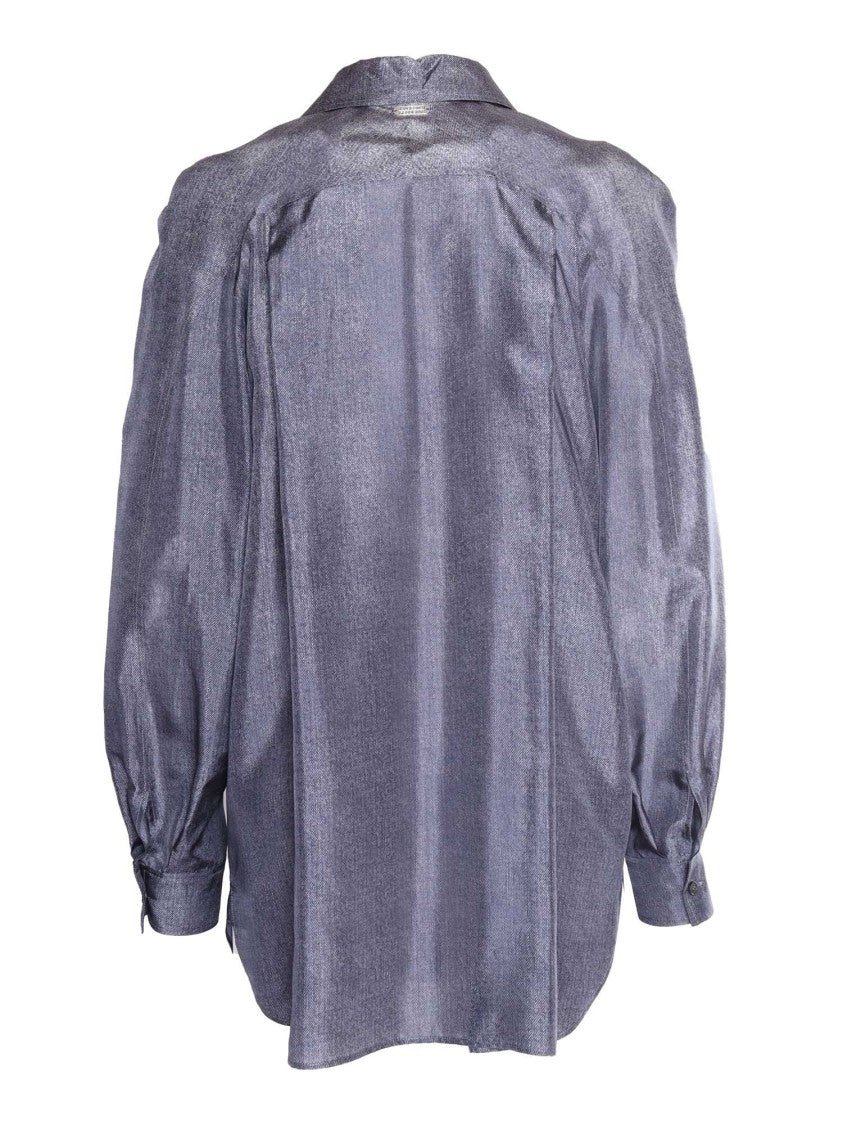 Alberta Ferretti Fluid Grey Silk Shirt With Classic Collar