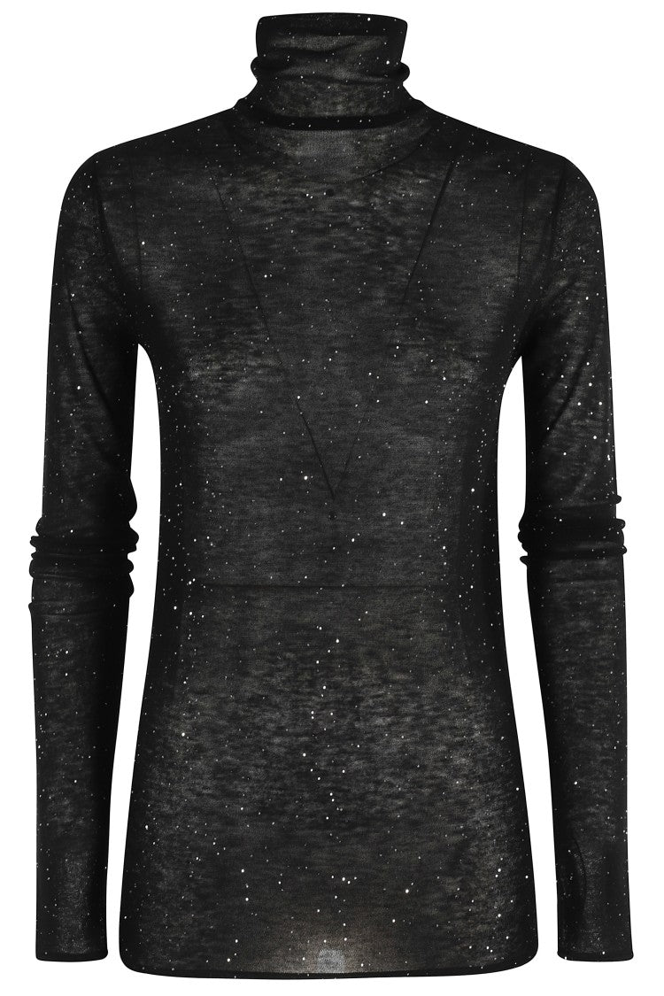 Pinko High Neck Sweater With Moss Pattern And Mini Sequins