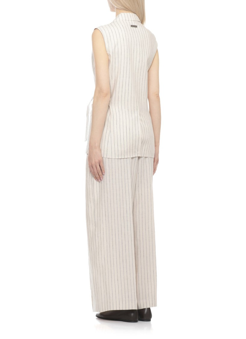 Peserico Beige Striped Linen Drawstring Gilet