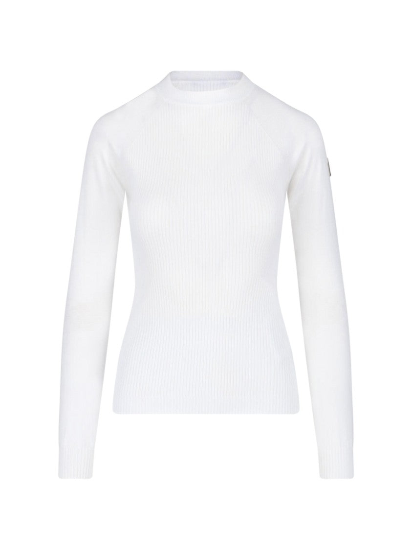 Moncler Grenoble White Ribbed Viscose Blend Logo Sweater